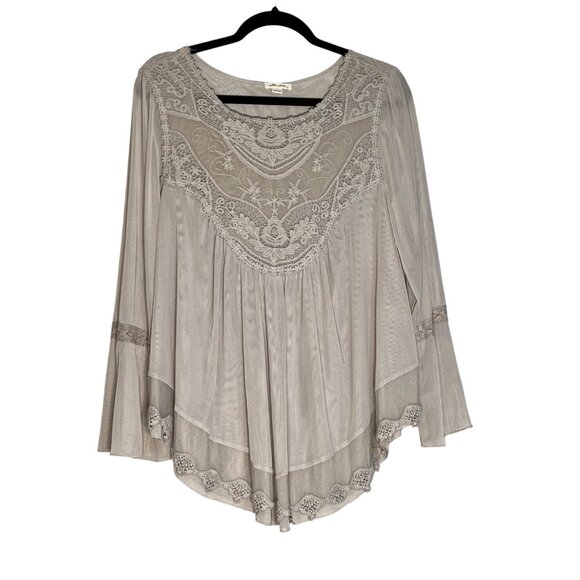 Ultra Pink Taupe L Blouse – Lightweight Boho Lace Cottagecore Statement - Picture 3 of 12